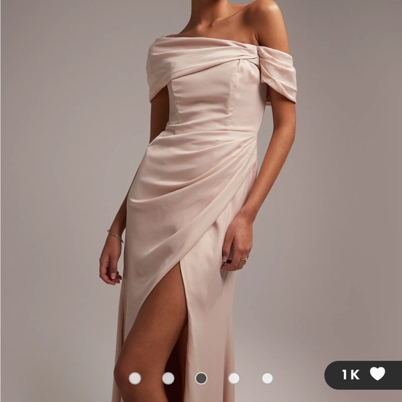 ASOS DESIGN satin bardot drape wrap maxi dress in blush. Size 14. NWT. - Picture 4 of 5